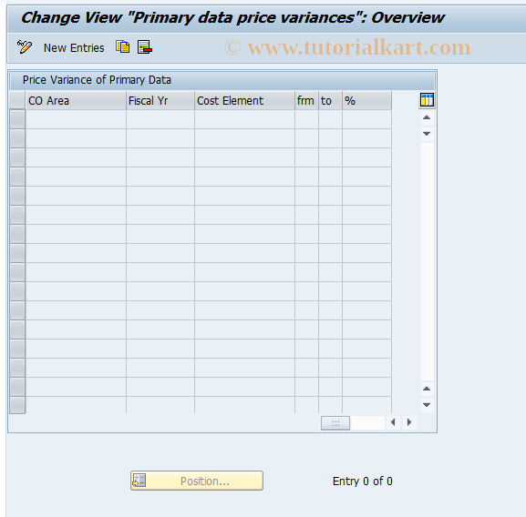 SAP TCode OKA8 - Change Primary Posting Price Variant 
