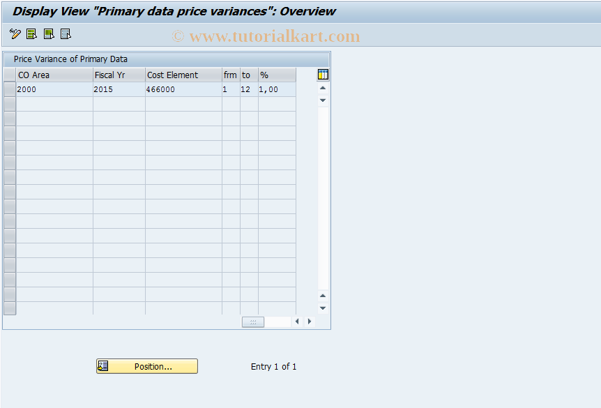 SAP TCode OKA9 - Display Primary Posting Price Variant 