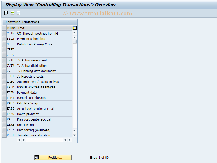 SAP TCode OKC1 - Display CO Transactions