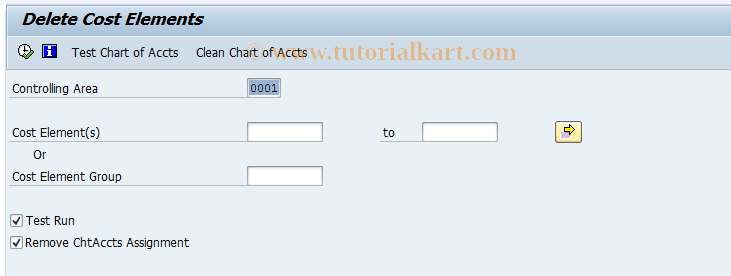 SAP TCode OKC5 - Delete cost elements