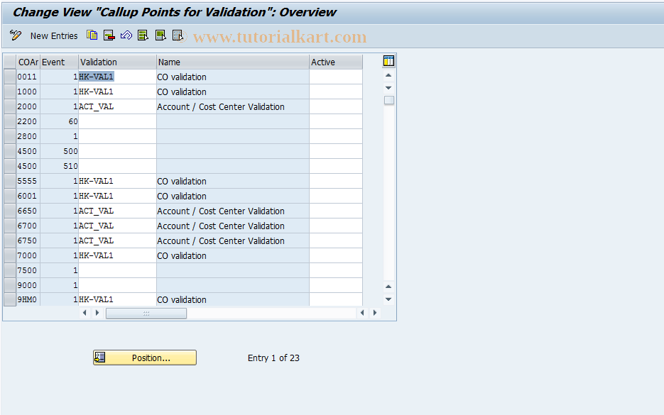 SAP TCode OKC7 - Define Validation