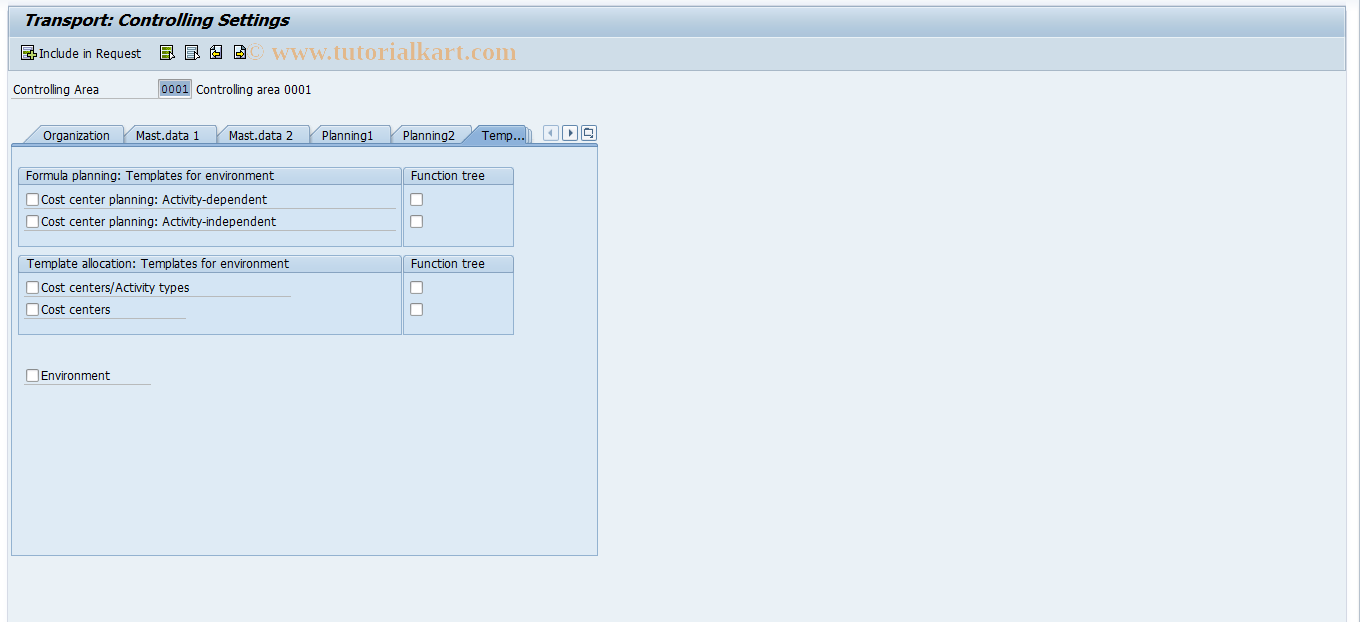 SAP TCode OKE10 - Transport Organization Customizing