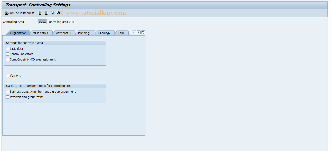 SAP TCode OKE5 - Transport Organization Customizing