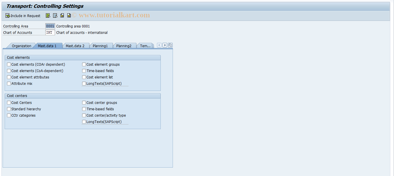 SAP TCode OKE6 - Transport Mater Data Settings