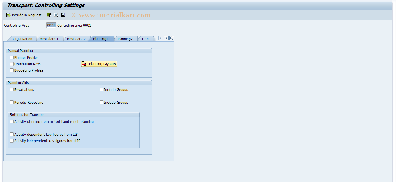 SAP TCode OKE7 - Transport Planning Settings