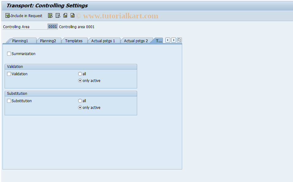 SAP TCode OKE9 - Transport Tool Settings