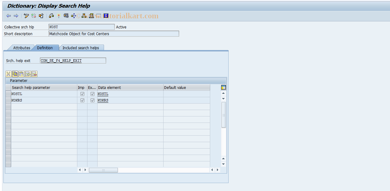 SAP TCode OKEA - Maintain Cost Center Matchcode IDs