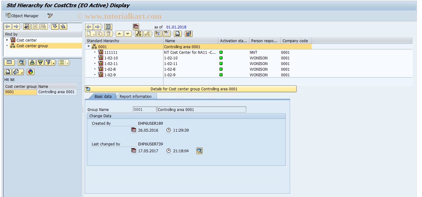 SAP TCode OKENNX - Display stand.hierarchy: UO active