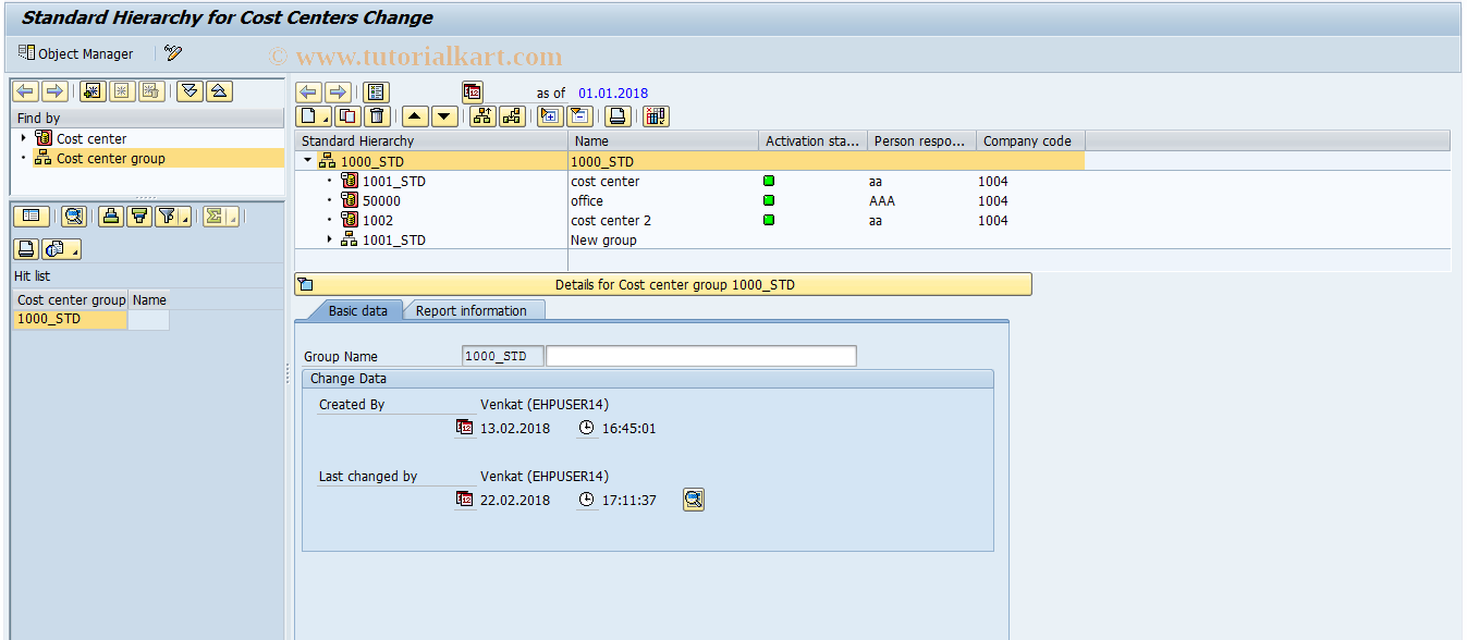 SAP TCode OKEON - Change Standard Hierarchy