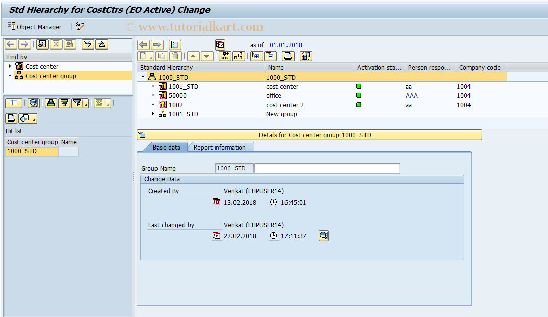 SAP TCode OKEONX - Change standard hierarchy: UO active