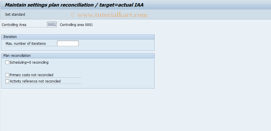 SAP TCode OKET1 - Maintain settings: plan reconciliatn