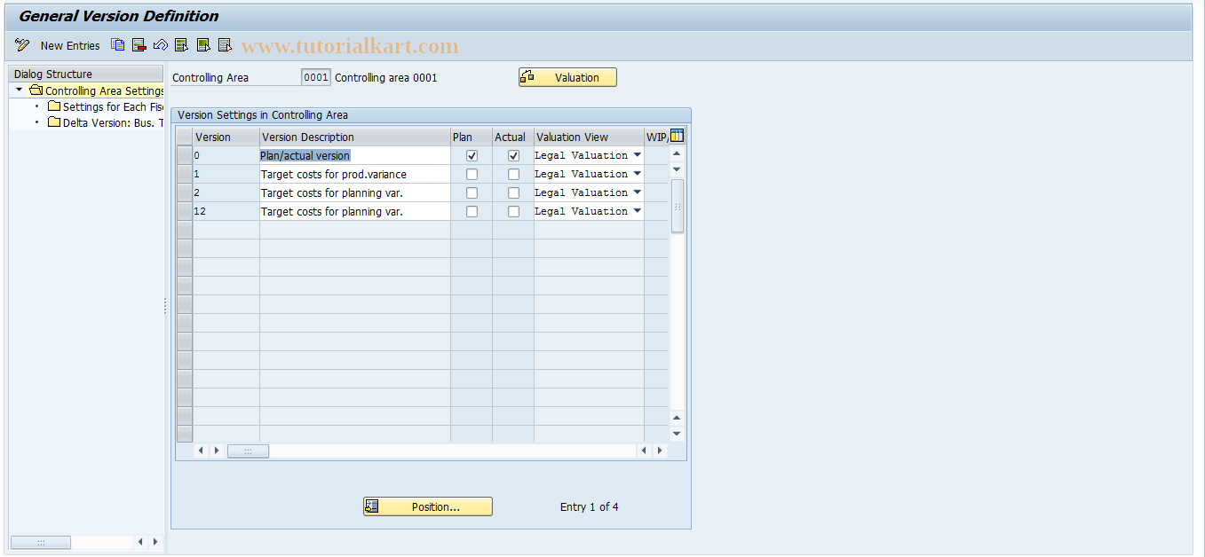 SAP TCode OKEV - Maintain Versions (CO Area)