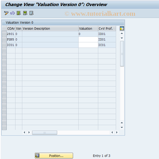 SAP TCode OKEV1 - Change Valuation in Version 0