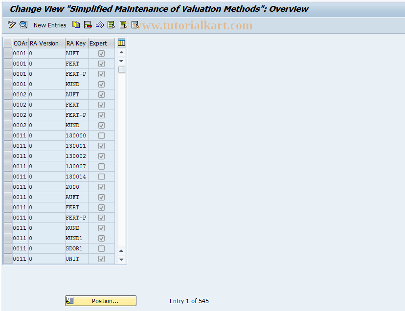 SAP TCode OKG3 - Customizing Valuation Methods