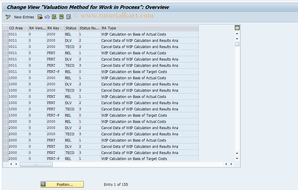 SAP TCode OKGC - Customizing: WIP Valuation