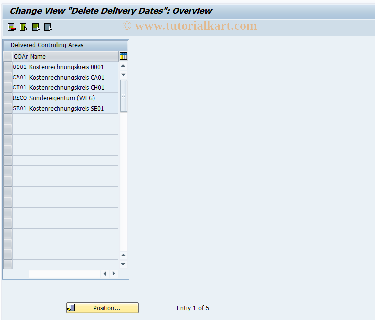 SAP TCode OKKP2 - Controlling Area: ALE Settings