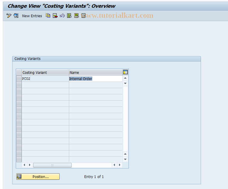 SAP TCode OKKR - Costing Variants for Internal Orders