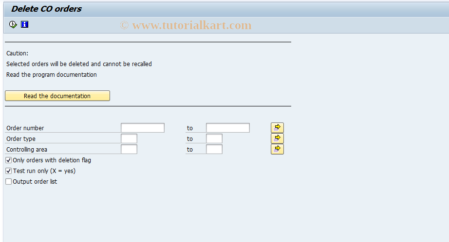 SAP TCode OKO5 - Delete CO Orders