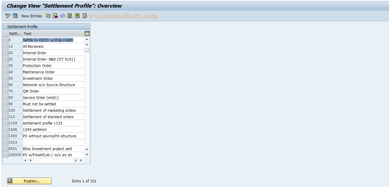SAP TCode OKO7 - Maintain Settlement Profiles