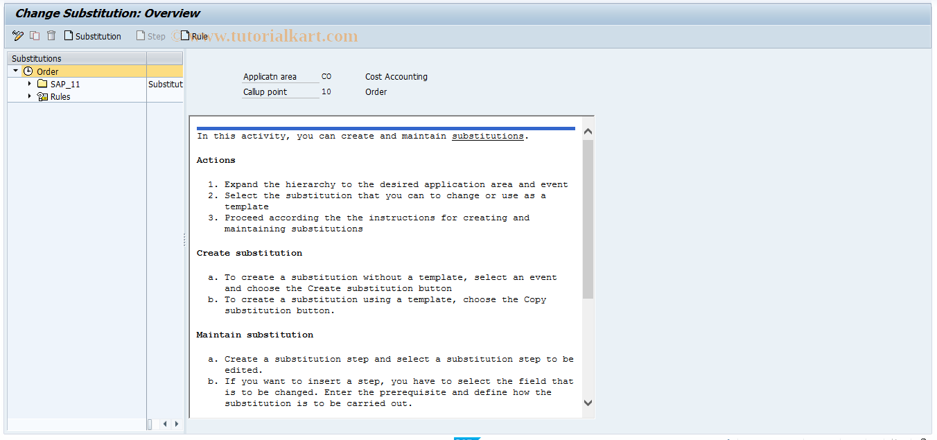 SAP TCode OKOU - Substitution Rules - Internal Orders