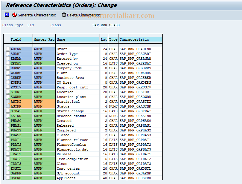 SAP TCode OKQ3 - Define Reference Character. (Orders)