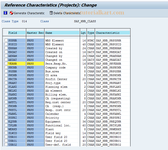 SAP TCode OKQ4 - Define Reference Chars (Projects)