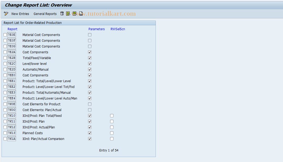 SAP TCode OKR2 - Report List for Repetitive Mfg