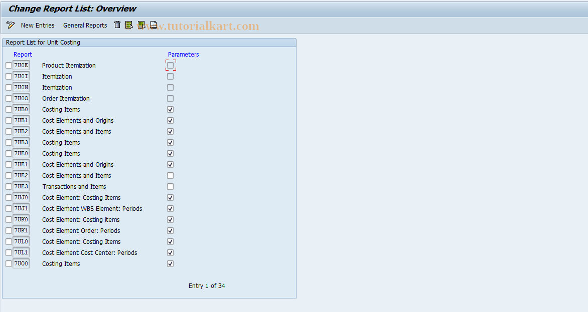 SAP TCode OKR5 - Report List for Unit Costing