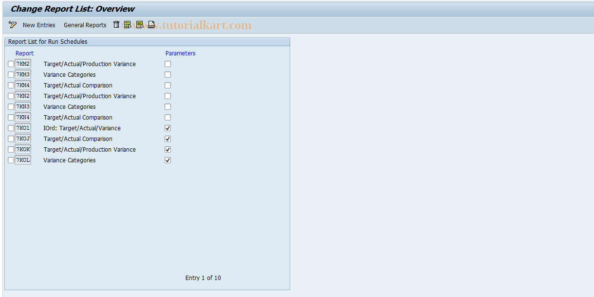 SAP TCode OKRC - Report List for Run Schedule Headers