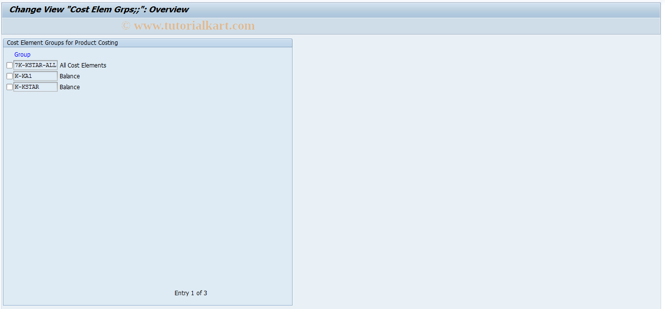 SAP TCode OKRU - Report Layouts for Product Costing