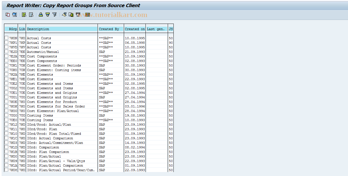 SAP TCode OKSB - Import Reports for Repetitive Mfg