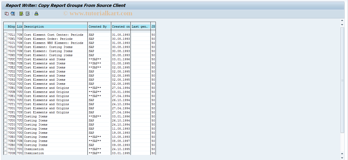 SAP TCode OKSI - Import Reports for Unit Costing