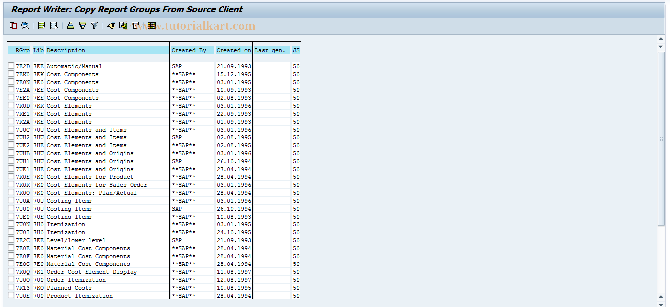 SAP TCode OKSL - Import Reports for Product Costing