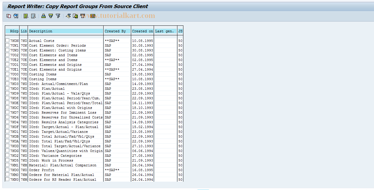 SAP TCode OKSP - Import Reports for Production Ctrl