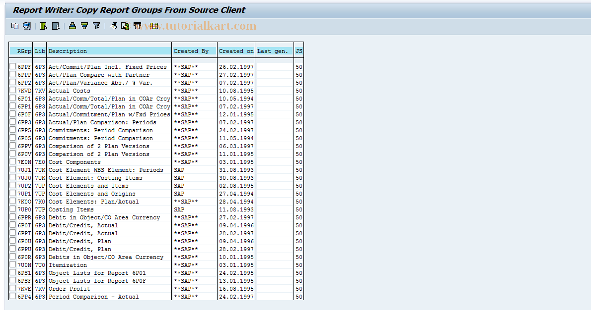 SAP TCode OKSR - Import Reports for Projects