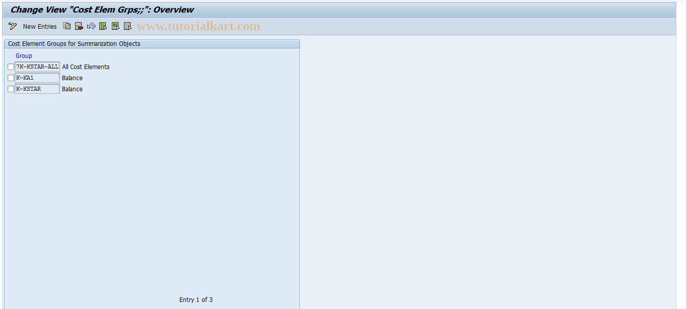 SAP TCode OKST - Report Layouts for Summ. Objects