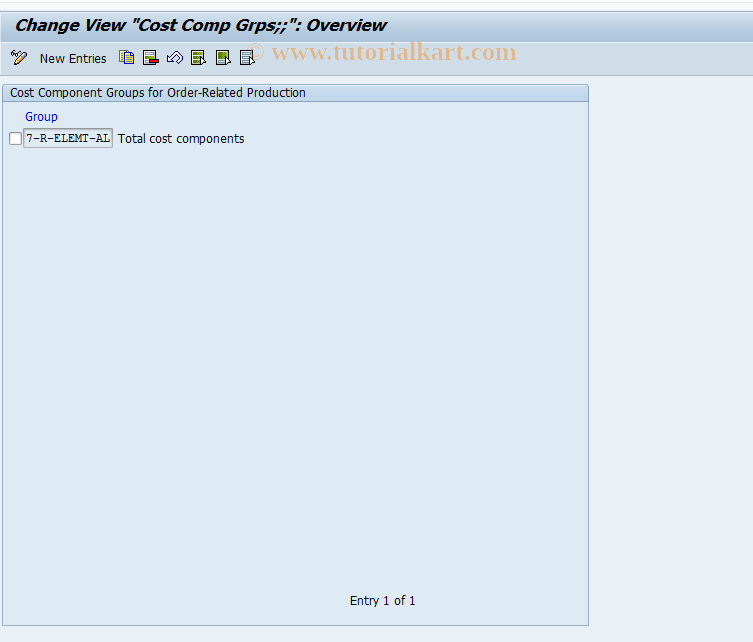 SAP TCode OKT5 - Cost Comp. Groups for Repetitive Mfg