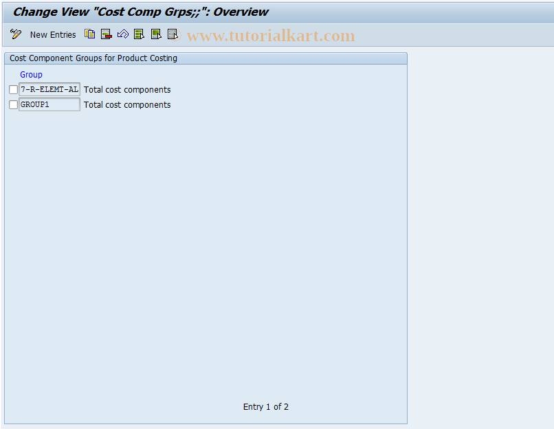 SAP TCode OKT6 - Cost Comp. Group s for Product Costing