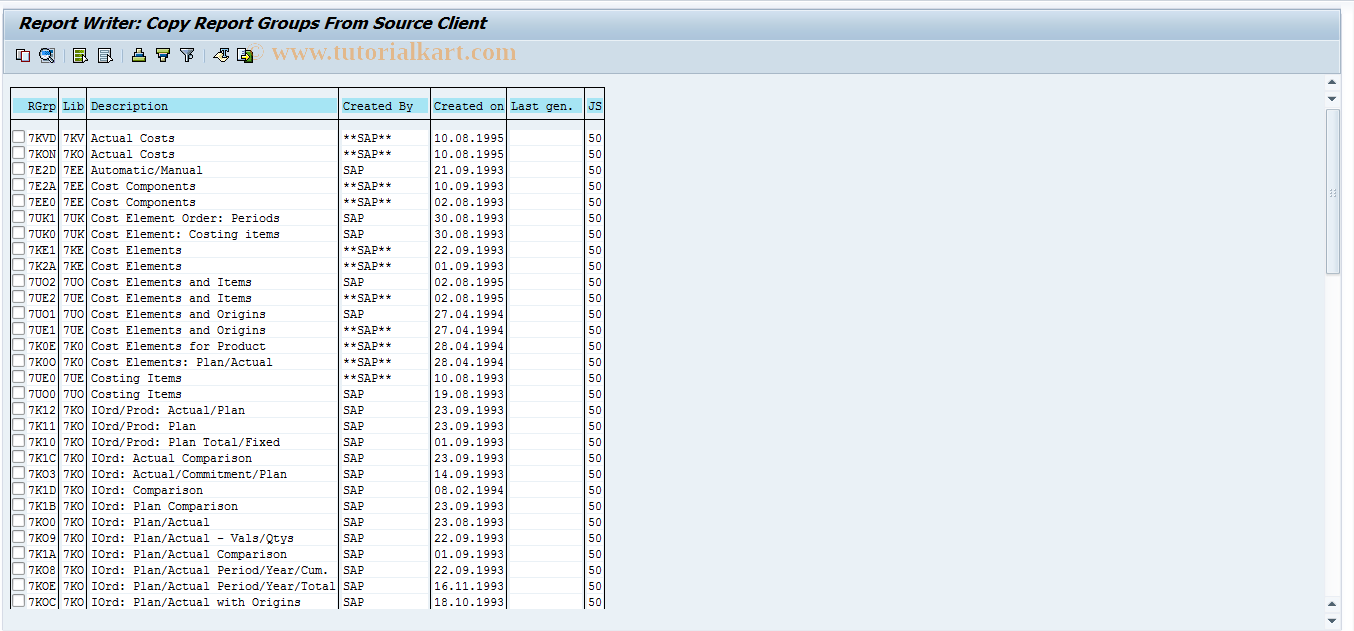 SAP TCode OKTE - Import Reports for Process Mfg