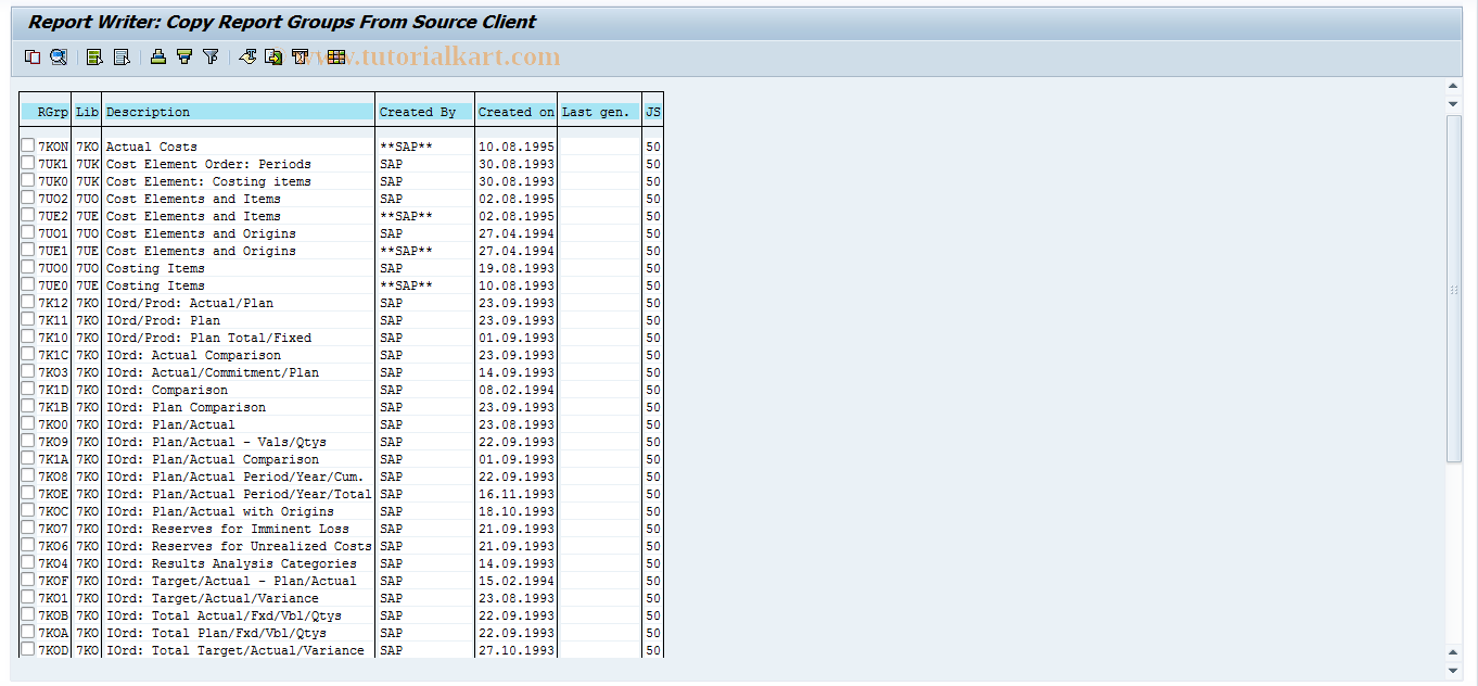 SAP TCode OKTK - Import Reports for Orders, Eng-to-Ord