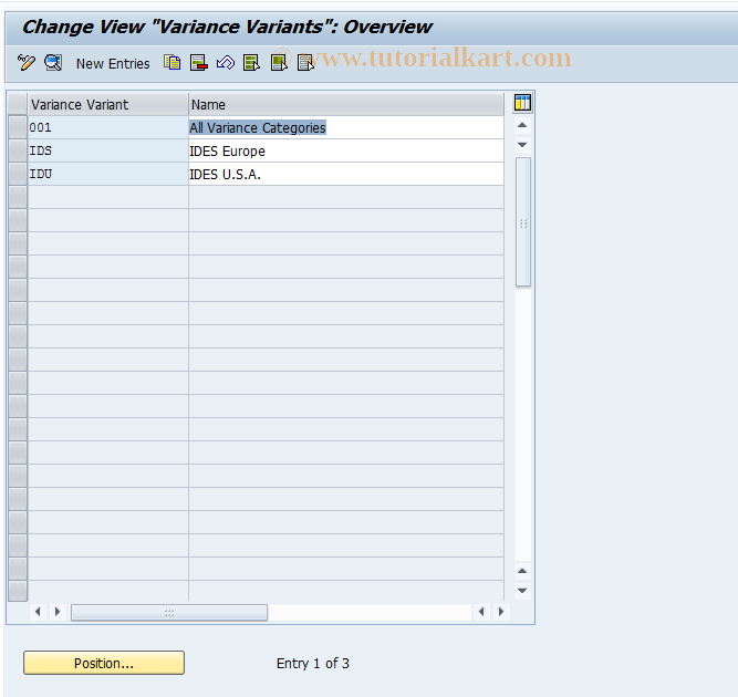 SAP TCode OKVF - Change Variance Vrnts for Cost Ctr