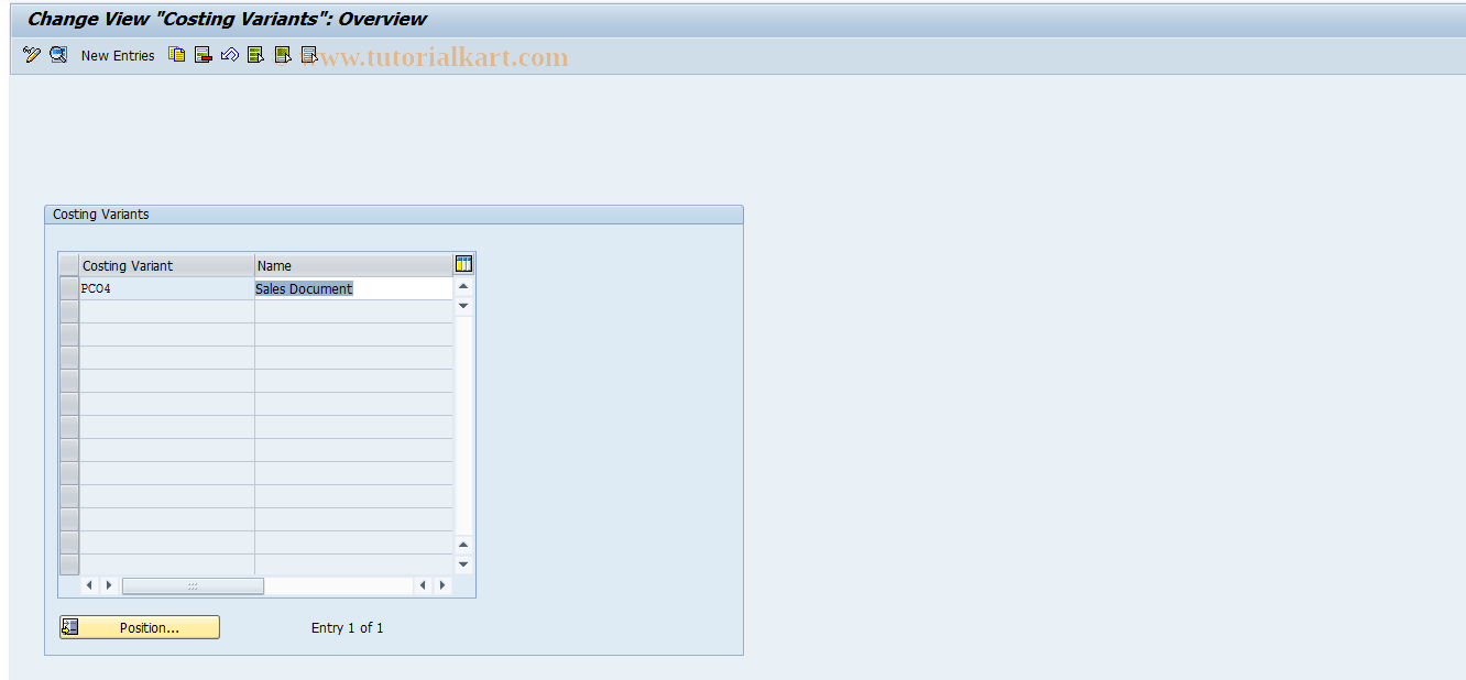 SAP TCode OKY1 - Sales Order: Unit Costing