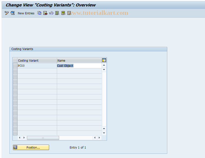 OKY3 SAP Tcode Costing Variants Cost Objects Transaction Code