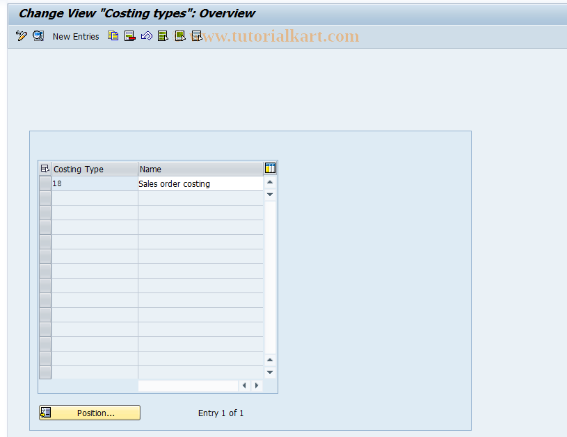 SAP TCode OKYA - Costing Types (Sales Order)