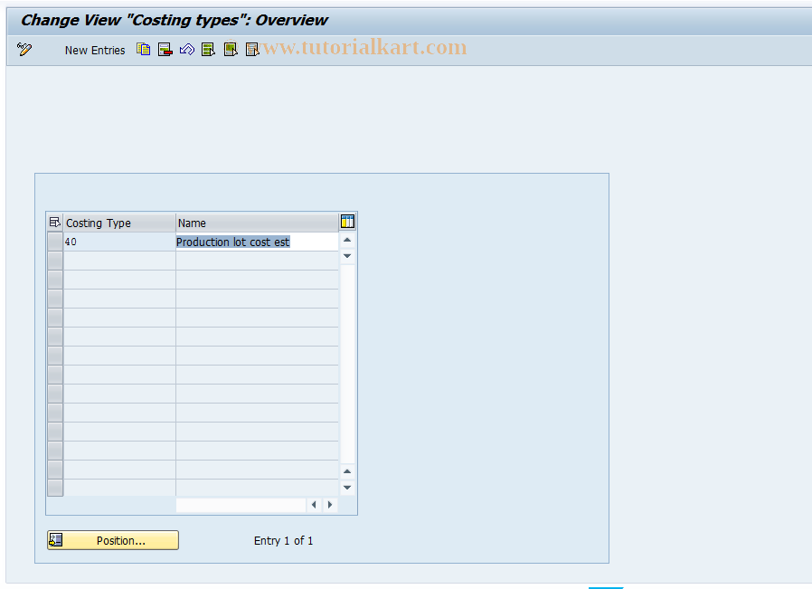 OKYK SAP Tcode Costing Types Seiban Transaction Code
