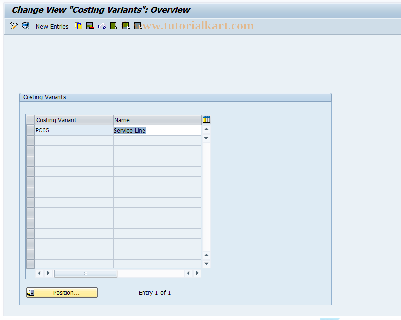 SAP TCode OKYS - Costing Variants: Service Line