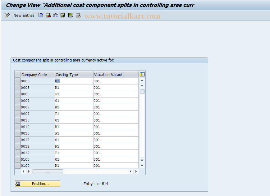 SAP TCode OKYW - Cost Comp. Split Multiple Currencies