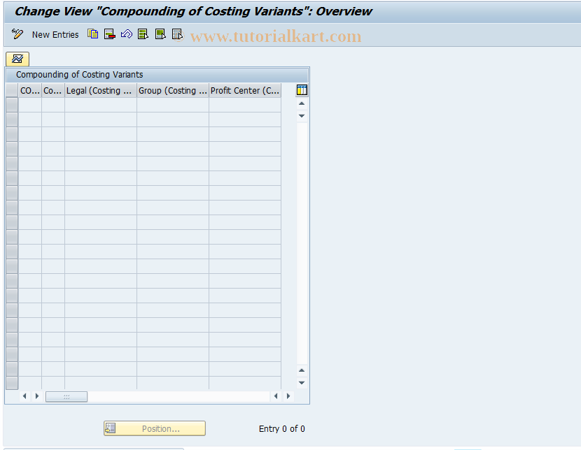 SAP TCode OKYY - Costing Variants (Brackets)