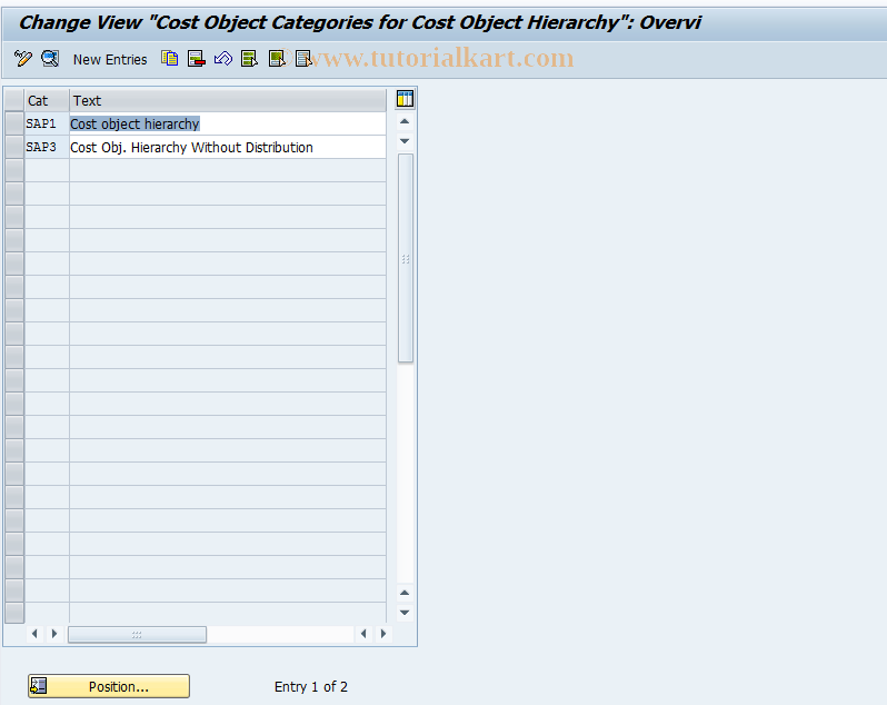 SAP TCode OKZ5 - Cost Object Category: Process Mfg