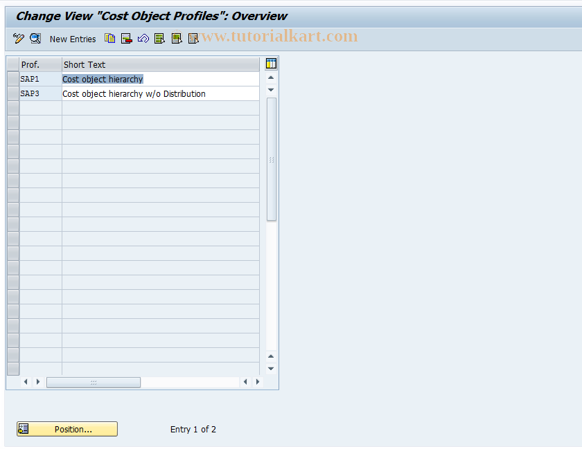 SAP TCode OKZ6 - Cost Object Profile: Process Mfg